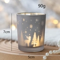 Frosted grey glass Christmas candle holder with reindeer and snowflake patterns, 7x5cm size - Small / Silver
