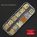 12-grid storage box with gold and silver nail art charms including stars and moons - G-52 Style (Golden Star Moon Ring Caviar Beads)
