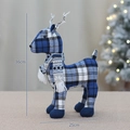 Blauwe geruite kerst rendier pluche met sneeuwvloksjaal, 36cm hoog vakantie ornament - YH239916 Staand Rendier