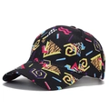 Black baseball cap with vibrant geometric patterns and stylish leopard print panels - Black Abstract Graphics