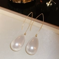 French vintage drop earrings with large white teardrop pearls and elegant gold hooks - 93# Ear Hooks - Gold - White Teardrop Pearl