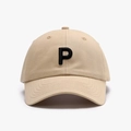 Gorra de béisbol de algodón beige con bordado 3D de letra P y diseño de copa suave - Ajustable / Caqui