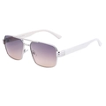 Square silver metal sunglasses with white temples and purple to orange gradient lenses - Square Frame Double Bridge / C4 Nickel White White