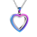 Rainbow heart pet urn necklace in gradient stainless steel finish with open frame - Heart Frame Pendant With O-Chain / Colorful