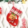 Detail of red fabric Christmas stocking with 3D teddy bear and red white plaid cuff - Bell Bear / Small
