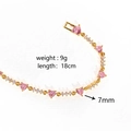 Detail of 18cm gold heart bracelet featuring 7mm pink zircon stones and square clasp - Style 3 Gold