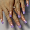 Uñas postizas cuadradas violetas estilo francés con diseño 3D de mármol y ondas - Ondulación de Agua Francesa Morada (Estilo Pegamento)