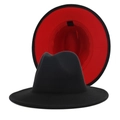 Chapeau fedora vintage en feutre de laine bicolore noir à l'extérieur et rouge à l'intérieur - M (56-58cm) / Extérieur Noir Intérieur Rouge