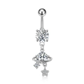 Detail of silver belly button ring with sparkling zircon stones and star pendant - Star Moon Bell Style (2948)