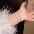 Elegant silver double-layer bracelet featuring a zircon butterfly and delicate pearls - S483 Silver