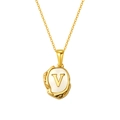 Lava-style gold plated stainless steel necklace with shell inlay letter V pendant - Letter V