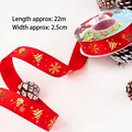 Red Christmas satin ribbon with gold snowflakes and snowmen patterns, 2.5cm wide and 22m long - Red Gold Stamping Snowman