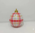 Detail of 60cm inflatable Christmas ball with red and gold plaid pattern and top loop - Red White Plaid