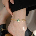 Elegant 18K gold plated anklet featuring a green butterfly charm for women stylish look - Gold/Green Butterfly