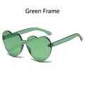 Frameless heart shaped sunglasses with transparent green lenses and metal hinges - Green