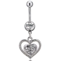 Piercing ombelico argento con pendente a doppio cuore e cristalli brillanti trasparenti - Bianco