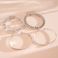 Zilverkleurige 4-delige armbandenset met grove schakels en een minimalistische knooparmband - Armband- en armbandenset (4-delige set) / Zilver