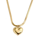 Gold heart pendant necklace with Love You More engraving on a sleek snake chain - Gold