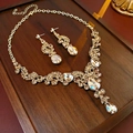 Set gioielli vintage francese con collana e orecchini a goccia in cristallo champagne - Set di Collana e Orecchini Dorati (Set da 2 Pezzi)