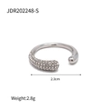 Silver stainless steel open ring with pavé-set white cubic zirconia stones, 2.3cm diameter - Silver Row Diamond Open Style