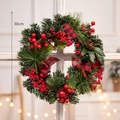 Christmas wreath with red berries and plaid bow hanging on window frame 30cm - 30cm Red Berry Ribbon Wreath