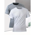 Set of two breathable quick-dry sports t-shirts in grey and white with reflective stripes - S / White + Grey