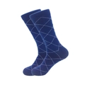 Klassische dunkelblaue Socken mit weißem Karomuster und bequemen gerippten Bündchen - 38-46 / Blau mit weißen Streifen