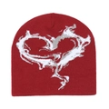 Winter gebreide muts in rood met vintage hartpatroon ontwerp in street art-stijl - M(56-58cm) / Bordeauxrood