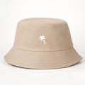 Cappello da pescatore beige in cotone con ricamo palma bianca per protezione solare e outdoor - Taglia unica / Cachi