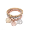 Three-piece stretch bracelet set in gold silver and rose gold with rhinestone heart charms - 1042 Pave Heart Life Tree Set