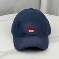 Detailed view of vintage navy baseball cap with red Paris 1976 embroidery and distressed edges - One Size (58-60cm) / Navy Blue