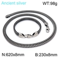 Ancient silver stainless steel snake chain necklace and bracelet set for men - Ancient Silver (KS144127-KFC)