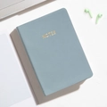 Blue A6 portable mini notebook with faux leather texture and golden NOTES lettering - Bubble Blue