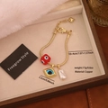 Bracciale a catena serpente placcato oro 18K con ciondoli occhio del diavolo e perle - Stile Perla Targhetta Rotonda Malocchio Rosso