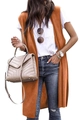 Detail einer orangefarbenen langen ärmellosen Weste aus Wildlederimitat mit Jeans - Orange