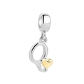Golden heart charm with silver letter Q pendant for S925 sterling silver bracelets - Letter Q