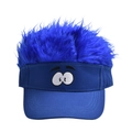 Detail of creative blue baseball cap with fun wig hair and cartoon eyes embroidery - Blue Wig Cartoon Monster (Style 6)
