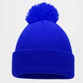Primer plano del gorro de punto azul con detalle de pompón grande suave a juego - Talla única / Azul