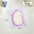 Schattige cartoon plaknotities in muisvorm, paars en beige, maat 9cm bij 7,5cm - Muis