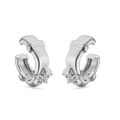 Close-up of silver C-shaped hoop earrings with sparkling zircon star pattern on white base - Silver Smooth Star / 1 Pair