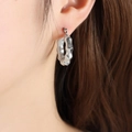 Silver bamboo-textured C-shaped hoop earring for women in polished stainless steel finish - Silver Earrings / Silver