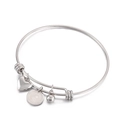 Silver adjustable stainless steel charm bracelet with heart, bead, and coin pendants - Style A Silver (KB143994-Z)