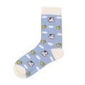 Street style light blue cotton crew socks featuring white clouds and cartoon cow patterns - 11 (Little Calf)