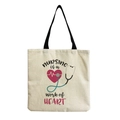 Detail of canvas nurse tote bag featuring heart stethoscope print and black straps - Red Heart Stethoscope Tribute Nursing Style (hm6989)