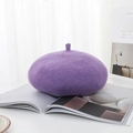 Classic purple wool beret hat with a soft brushed texture and minimalist round top design - One Size / Light Purple