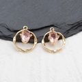 Ciondolo a cerchio ritorto placcato oro 18k con gemma rosa scintillante per gioielli DIY - Rosa