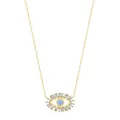 Elegant gold evil eye necklace with blue center stone and white baguette zircon rays - Gold (925 Sterling Silver)