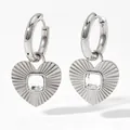 Silver stainless steel heart hoop earrings with radiant texture and crystal inlay - Platinum White (PDE820)