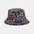 Detail of colorful ethnic geometric print and durable fabric texture on bucket hat - One Size / Blue Orange Abstract Geometric Print (3#)