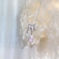 Exquisite 18k gold plated copper heart necklace featuring pink rectangular zircon stone - Silver-Pink Rhinestone Square Necklace